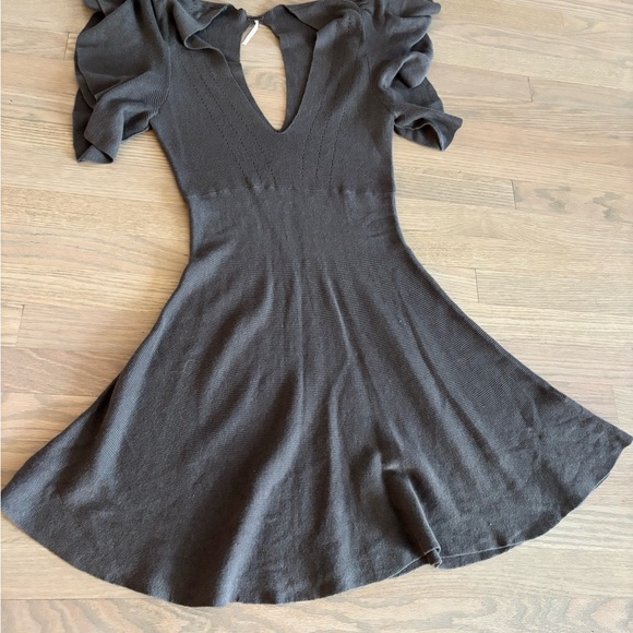 Free People Ruffled Sleeves Knit Brown V-Neck Dress Small - Picture 5 of 9
